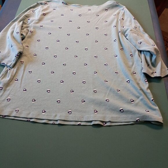 CJ Banks 1X Cotton Blue Mitten w/Snowflake 3/4 sleeve Top Cottagecore - Picture 7 of 7